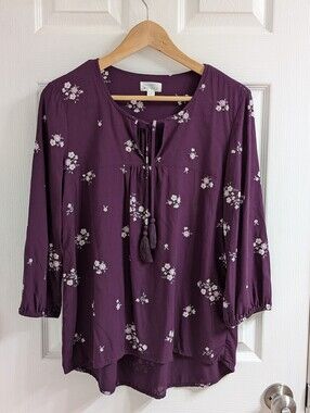 Women's Market And Spruce Blouse Small Like New Purple Floral Print Beading